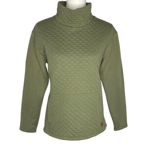 LL Bean Quilted Sweatshirt Green Funnel Neck Womens Small Petite Cozycore